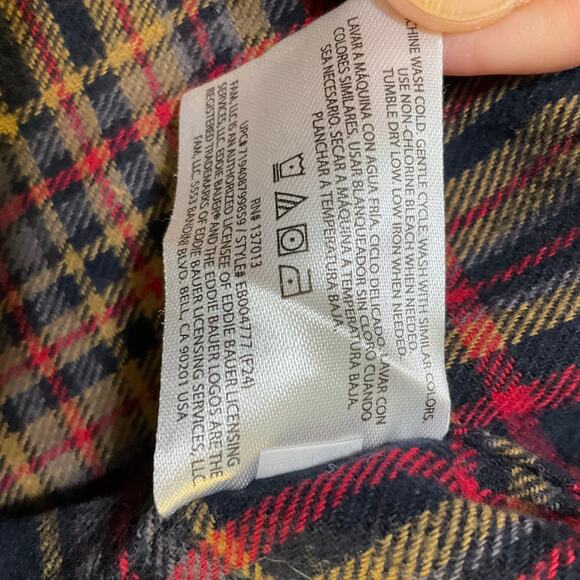 Eddie Bauer Flannel Button Down Shacket Neutral Checked Long Sleeve Size L - Picture 8 of 10